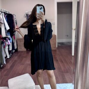 Elegant Black Lace Trim Dress